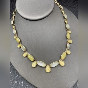 Vintage Necklace Bracelet Set Gold Tone Cabochon Pea Green Gray